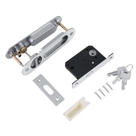 Sliding Door Lock Handle Anti-Theft with Keys for Barn Wood Furniture Hardware Latch Indoor Furniture Wooden Door Lock Gate Bathroom Locks Sliding Door Lever(Brushed Silver)