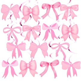 21Pcs Pink Bow Themed Party Decorations, Cute Pink Bow Party Decorations for Girls, Pinks Bows Birthdays Decoration for Women Girls Parties Decor, Baby Shower, Bridal Bachelorette Shower