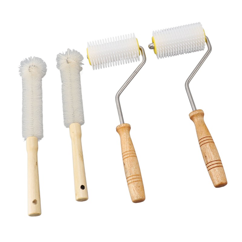 4PCS Honey Extractor Uncapping Needle Roller Wood Handle Honey Uncapper