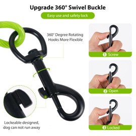 BETMAYPET Dog Tie Out Cable - 10/20/30/40 FT Long Steel Wire Dog Leash - Heavy Duty & Durable Dog Chain for Yard - Dog Leads for Large Dogs Up to 150 Lbs - (Green, 40FT)
