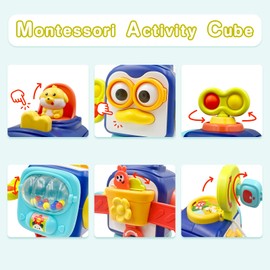 UPJAYEEK Montessori Busy Cube for Toddlers 1-3, Travel Sensory Toys for Babies, Early Learning Fine Motor Skills Educational Puzzle Activity Cube Baby Gifts for 1+ Year Old