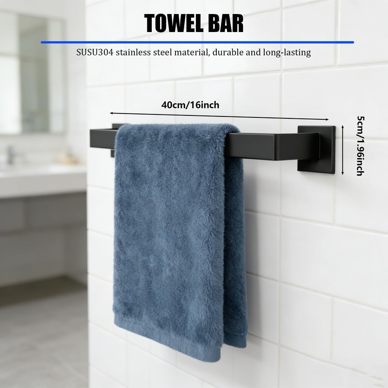 5-Pieces Matte Black Bathroom Hardware Accessories Set,SUS304 Stainless Steel Wall