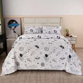 MAG 3Pcs Out Space Bedding Comforter Set, Twin Size White Galaxy Comforter Set,for Toddlers Kids,Boys Teens and Girls,Super Soft Microfiber (1 Comforter + 2 Pillowcases) (Space, Twin)
