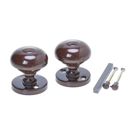 Aqbau Door Knob with Rosette Round Two-Piece Brown Round Door Handle for Interior Doors and Exterior Doors Aluminium Powder Coated Complete Set Door Knobs Including Bolts and Screws