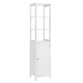 VASAGLE Floor Cabinet, Multifunctional Bathroom Storage Cabinet with 3 Tier Shelf, Free Standing Linen Tower, Wooden, White