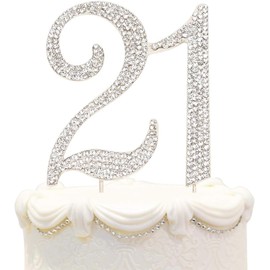 Hatcher lee Bling Crystal Rhinestone 21 Birthday Cake Topper - Best Keepsake | 21st Party Decorations Silver