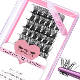 Cluster Eyelashes, Pack of 72 Individual Eyelashes, Eyelash Clusters, DIY Eyelash Extensions, Super-Thin Band, Reusable, Soft & Comfortable (Bright-D-16 mm)
