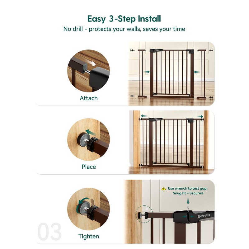 29-55" Extra Wide Baby Gate with Door, PressGuard P7, Brown