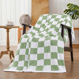 Basic Beyond Green Twin Blanket for Couch, Super Soft Fluffy Checkered Blanket, Cozy Fuzzy Blankets for Bed, Sofa, Chair, 60x80