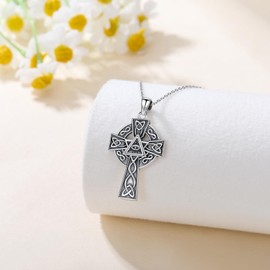 URONE Cross Celtic Knot Necklace for Men Women 925 Sterling Silver Irish Trinity Knot Celtic Cross Pendant Vintage Irish Protection Amulet Jewelry Birthday Gifts