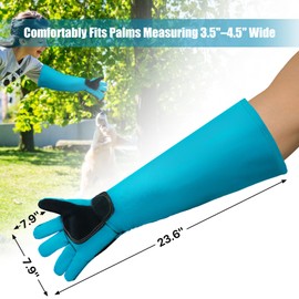 LURMMUE 23.6" Leather Welding Gloves, 932℉ Heat-Resistant Long Gauntlet for MIG/TIG/Stick, Bite-Resistant Animal Handling, BBQ/Fireplace/Gardening, Reinforced Palm, Blue