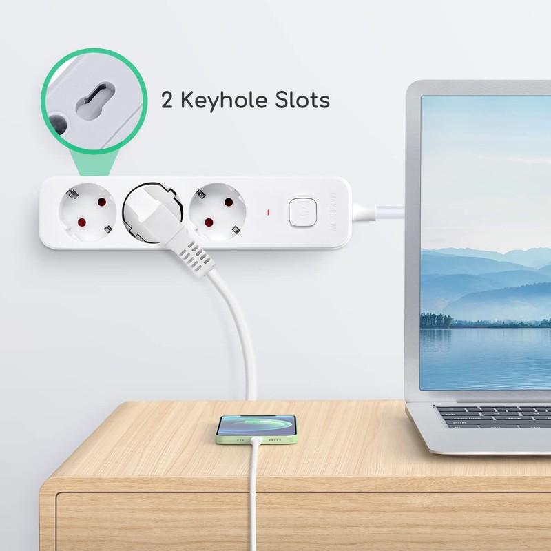 Aigostar 3-Way Power Strip with Switch, Multiple Socket with Child