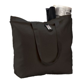 Heavy Duty Canvas Tote Bag w/Zipper Closure on Top and Inside Zipper Pocket | TG261 (Black)