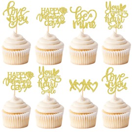 Keaziu - Paquete de 35 adornos para magdalenas con texto "Happy Valentines Day" Love You be Mine You Make My Heart Smile XoXo para decoración de pasteles, suministros de boda, fiesta de San Valentín,