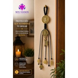 Seis Manos Colgante de San Benito con Llave Abre Caminos, Dorado | Tres Modelos, Incluye Oración y Bolsa de Organza, Listo para Regalo, Hecho a Mano, 