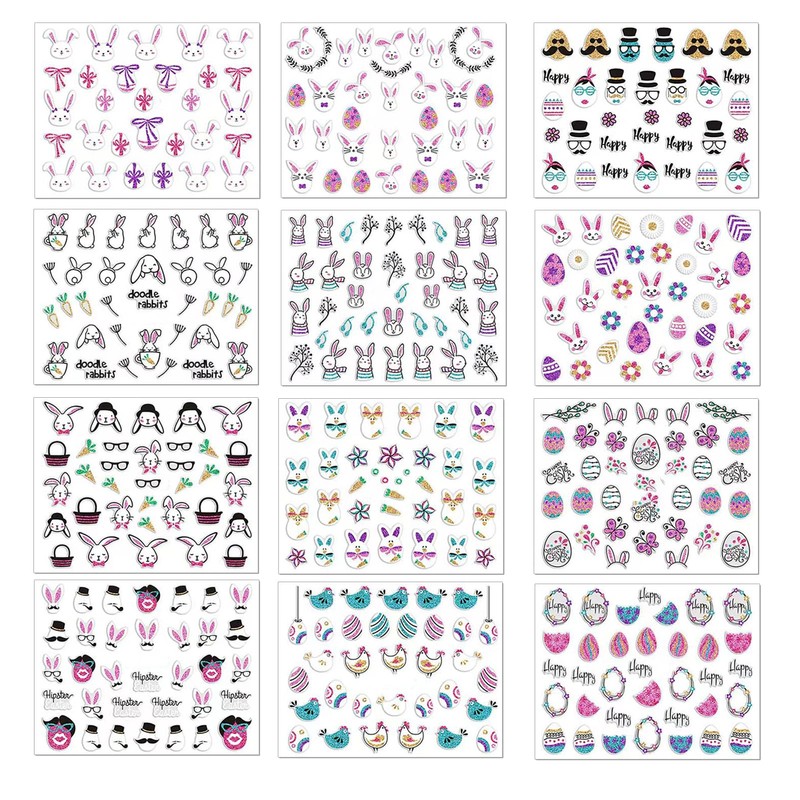IDDFEVE Easter Nail Art Stickers - Glitter Bunny Eggs Flowers