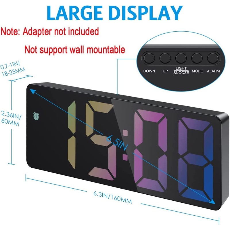Digital Alarm Clock, LED Clock for Bedroom, Electronic Desktop Clock