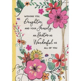 Designer Greetings Pink 3D Die Cut Flowers, Brown String, Purple Sequins, Pink Flower Sequins and Flowers Hand Decorated Easter Card for Daughter and Family