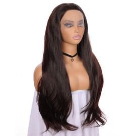 Mixed Brown Blonde Human Blend Hair 13-3 Lace Front Women Wig,26 Inch Long Silky Straight Human Hair Density,100% Hand Made Glue-less Wig