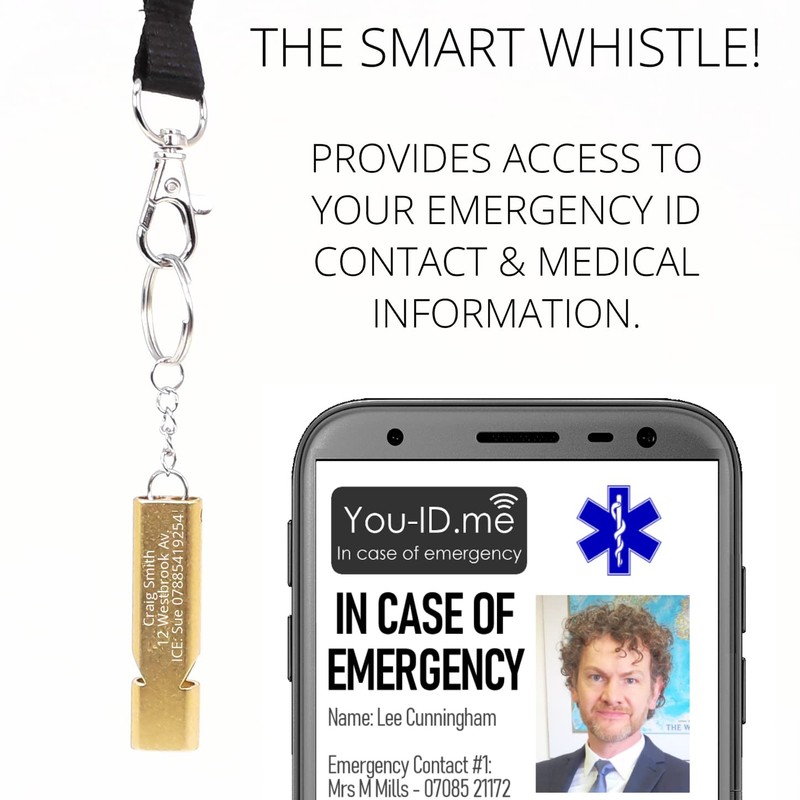 Safety Whistle on Lanyard, Engraved Whistle Aluminium, Very Loud Dual