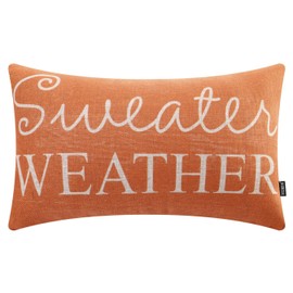 TRENDIN Sweater Weather Throw Pillow Covers for Couch, Linen Decorative Pillow Cover for Bed Sofa Living Room, Autumn Accent Cushion Cover 12x20, Fall Decorations for Home Decor Orange PL1143TR