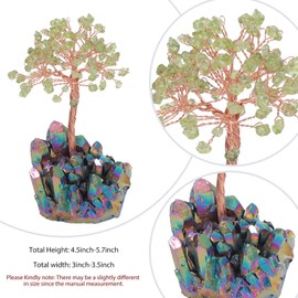 Cheungshing Peridot Crystal Tree with Rainbow Titanium Crystals Base, Healing Reiki Money Bonsai for Home Office Desk Decor