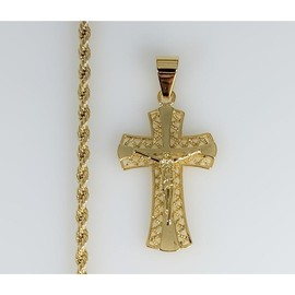 Plated Cross 3mm Rope/Braided Chain Necklace - Chain Size: 23"- 24.5"