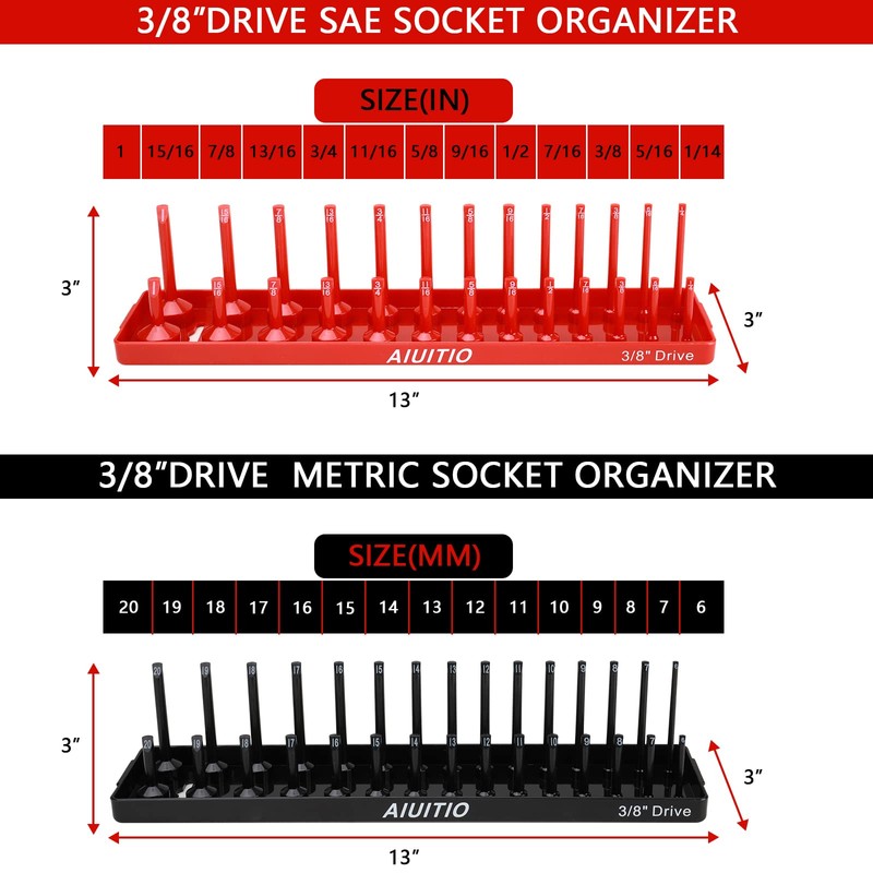 8 Piece Metric & SAE Socket Organizer Tray Set, 1/4-Inch,