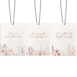 ZFQ Pink Floral Christian Car Air Freshener, Bible Verses Air Freshener Hanging 3 Pcs for Cars Closet Drawer or Books, Religious Christian God Car Accessories Mirror Decor for Women