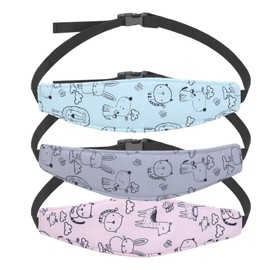 3 Stück Kopfhalterung Kindersitz Auto, Verstellbares Kopfband für Kindersitze, Hilfe Baby Schlaf Riemen Kopf Halter, Cartoon-Muster aus Baumwolle