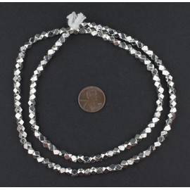 The Bead Chest Cornerless Cube Beads - Full Strand of Faceted Ethnic Metal Spacers (4mm, Shiny Silver)