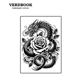VERDBOOK Waterproof Temporary Tattoos: 2-Sheet Tattoo Kit with Realistic Body Stickers, Semi-Permanent Tattoos for Adults Lasting 7-15 Days – Safe for Men & Women, Dragon & Rose Pattern