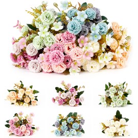 Ramo de Flores Artificiales,Ramo de Flores Secas Flor,Paquete de 6 Unidades Decoración para Hogar, Boda,6 colores,La altura total del ramo es de 30 cm y el diámetro es de 3.5 cm