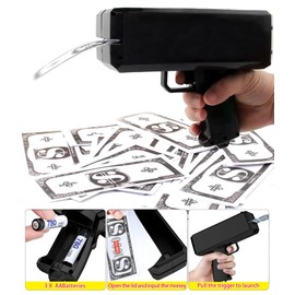 Rozotkoe Black Money Gun Shooter Handheld Cash Money Gun Spraying Machine Money Dispenser with 100pcs Bills Loading Capacity Prop Gun for Birthday Wedding Party, Night Club