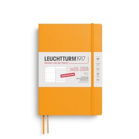 LEUCHTTURM1917 372623 Weekly Calendar & Notebook Medium (A5) 2026, 18 Months 07.2025-12.2026, Soft Cover, Rising Sun, German