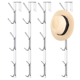 Tandefio 4 Pack Over The Door Hook Hanger Comes with 6 Hooks from Large to Small 14'' Metal Over The Door Hooks Hanger for Hats Coat Scarf Purse Bags Scarf Keys and More (Silver)