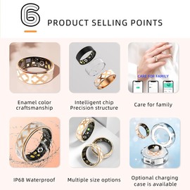 Smart Ring Health Tracker for Women Men, Fitness Tracker with Steps, Distance & Calorie Count, Fitness Ring with Sleep, Heart Rate, Blood Oxygen Real Time Monitor, IP68 Waterproof (8#)