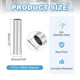 PATIKIL 4 Pcs Stainless Steel Spacers, 8mm ID x 10mm OD x 40mm Height 304 Stainless Steel Bushing Screw Standoff Unthreaded Round Spacer for 5/16"M8 Screws Bolts Nuts