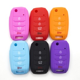 Funda de llaves de silicona plegable con 4 botones LIGHTKOREA, para Kia Optima Cerato Forte Rondo Carens Soul Sportage Rio Picanto., Púrpura