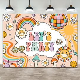 Lofaris 7x5ft Let's Party Backdrop Groovy Birthday Party Invitation Let's Party Birthday Boho Retro Flower Power 70's Girl Background Rainbow Hippie Daisy Photography Baby Shower Banner Photo Booth