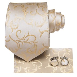 Hi-Tie Men's Solid Colour Tie Handkerchief Wedding Party Classic Tie & Pocket Square Set Multiple, champagne flower