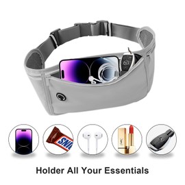 JUCURRI Slim Running Belt for Women Men,Runners Fanny Pack Phone Holder,Run Pouch Waist Belt for Workout Jogging,Money Belt,Running Gear Accessories,with 3 Pockets(Light gray)