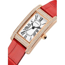 RUIMAS Women Watches Leather Band Fashion Japanese Quartz Waterproof Watches Roman Numerals Women Diamond Watches, red rose gold, Classic