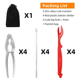 12 Piece Seafood Tools Set Nut Cracker Crab Lobster Set, includes 4 Stainless Steel Crab Cracker, 4 Crab Leg Forks Pick, 4 Opener Shellfish Lobster Leg Sheller