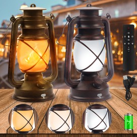 Wondrastical 2 Pack Bronze Vintage 4 Modes Light LED Lanterns，Rechargeable Dancing Flame Lanterns Decorative Outdoor&Indoor, Remote Control Waterproof Hanging Lanterns for Camping,Patio Garden Pathway