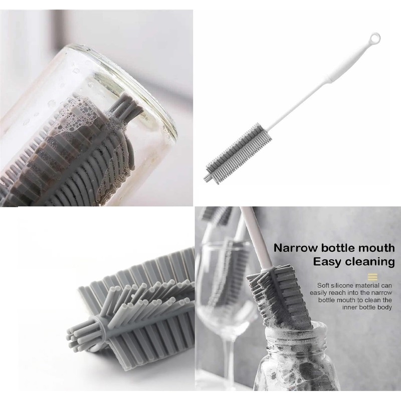 1 Stück Langgriff Flaschenbürste aus Silikon Babyflaschenbürste 32cm lang(Weiß)