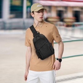 DORRISO New Men's Sling Backpack Lightweight Shoulder Bag Anti-Theft Fashion Simple Shoulder Backpack for Cycling Travel Hiking Camping Sports Waterproof Polyester, Black (black B)