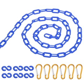 PATIKIL 20Ft Plastic Chain Barrier, Safety Link Chain with 6 S-Hooks and 6 Clips for Crowd Control at Driveway Elevator Parking Lot, Blue