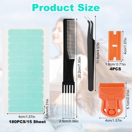 187Stks Wasserfeste Toupet Klebeband Streifen Set, Unsichtbares Doppelseitige Haarklebebänder, Haarverlängerungsbänder Ersatz mit Pinzette Schaber Toupierkamm, Echthaar Klebebänder für Spitzenperücken