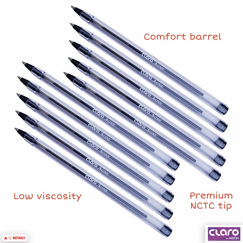CLARO A-one Ballpoint Pens, BLACK, Medium Point (1.0mm), Pack of